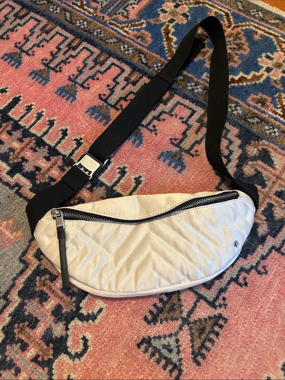 Athleta Quilted Cream Crossbody Belt Bag